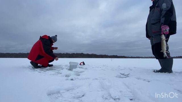 Выбрались с Юлей на рыбалку. Плотва атакует, жерлицы переодически радуют загарами. Рыбалка зимой смотреть онлайн