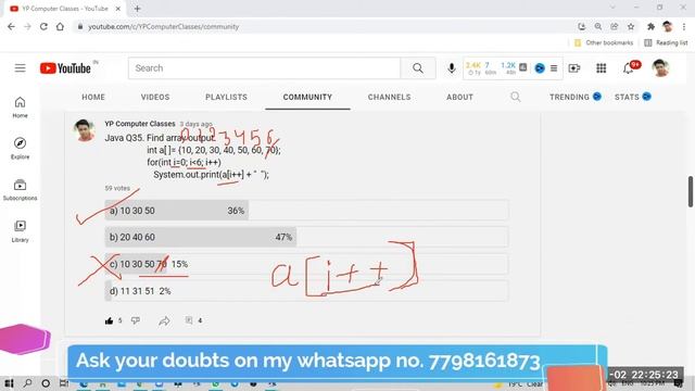 Community Post Q35 Ka Answer explanation | YP Computer Classes | Java array output смотреть онлайн