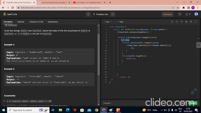 Find the Index of the First Occurrence in a String LeetCode Java in Hindi смотреть онлайн