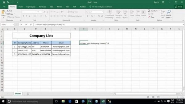 How to Generate sql insert/delete/update script from excel 2016 - Part 1
