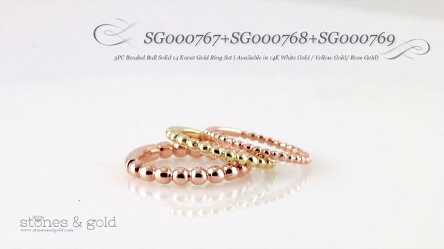 3PC Beaded Ball Solid 14K Gold Ring Set | SG000767+SG000768+SG000769 смотреть онлайн