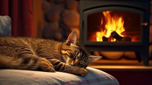 Cat Purring Sound ? 12 Hours of Cozy Evening with Purring Cat and Crackling Fireplace Vol. 2 смотреть онлайн
