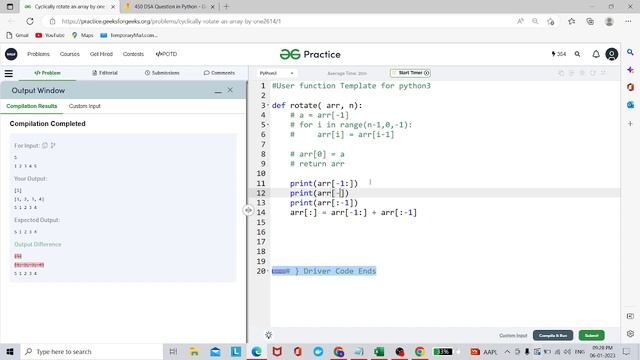 Cyclically Rotate an array by 1 in Python | 450 Question | Love Babbar Sheet | Python смотреть онлайн
