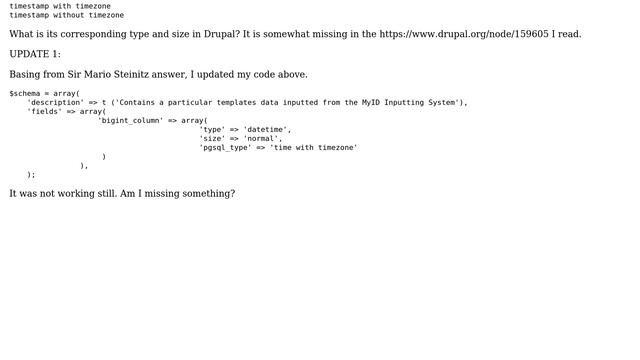 Corresponding Type and Size of Data Types in Drupal in order to create a table field in PostgreSQL смотреть онлайн