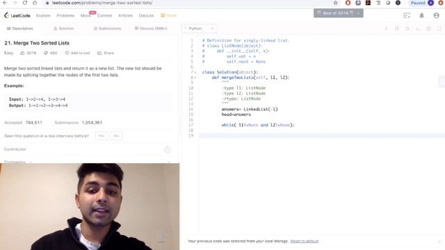 Amazon Coding Interview Question SDE: Merge Two Sorted Lists (LeetCode) смотреть онлайн