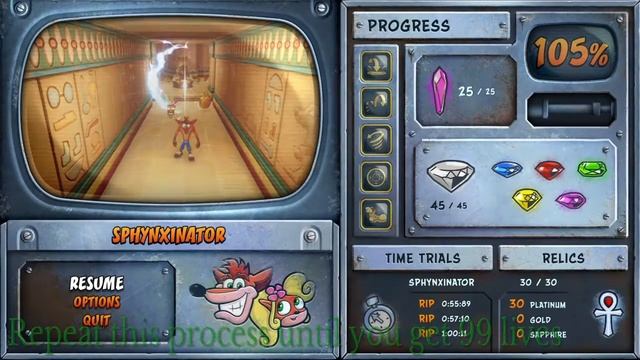 How to easily get 99 lives on Crash Bandicoot: Warped (A Stitch in Time saves 99 trophy) смотреть онлайн