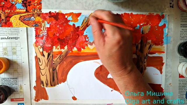 С объяснением! Как нарисовать декоративный осенний пейзаж для начинающих. смотреть онлайн