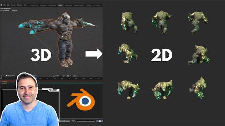 Render 8 Direction Animated Sprites in Blender with Python смотреть онлайн