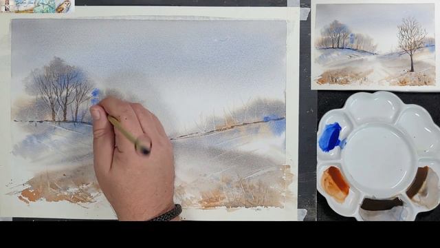 How to Paint this atmospheric LANDSCAPE with a LIMITED PALETTE in Watercolor | watercolor tutorial смотреть онлайн