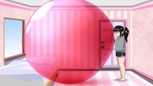 Cute girl blowing up a huge balloon