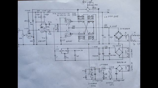 усилитель на лампах 6Ф12П, 6Р3С, 12 ватт, 10 гц - 50 кгц. смотреть онлайн