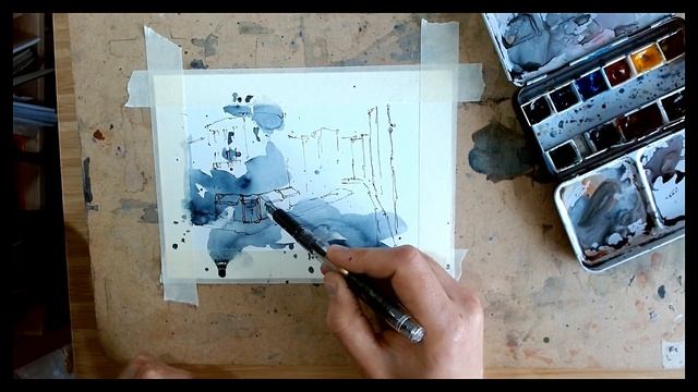 Urban Sketching Tutorial - Sketching From A Splash - Simple Ink And Watercolour / Easy Line And Was