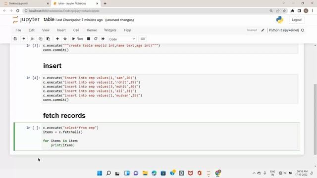 5. CREATE | INSERT | FETCH | UPDATE | ORDER BY | DELETE records USING SQLITE IN JUPYTER смотреть онлайн
