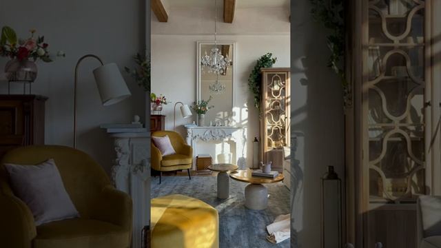 Солнечный интерьер с креслом в горчичном бархате смотреть онлайн