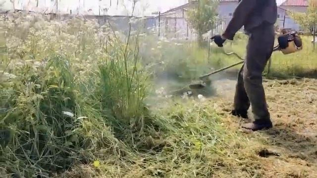 Покос жесткой травы и зарослей триммером с леской 2.7 мм. в Гатчине, Вырице, СПб и Ленобласти. смотреть онлайн