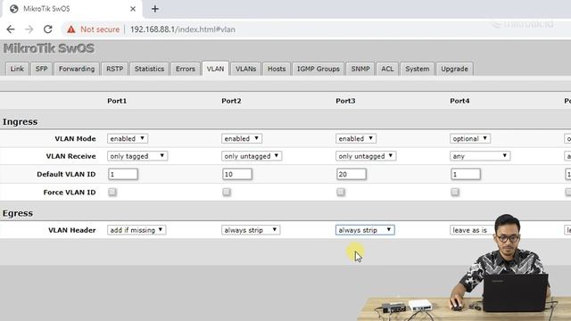 KONFIGURASI VLAN DI SWITCH OS - MIKROTIK TUTORIAL [ENG SUB] смотреть онлайн