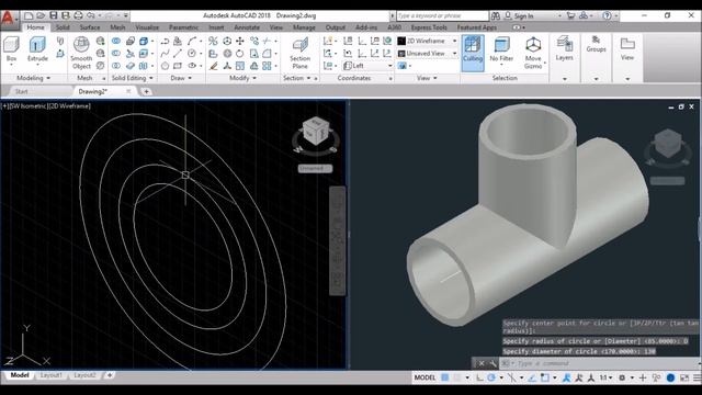 AutoCAD 3D Modeling - 3 Way Pipe Spool (TEE) - AutoCAD 2018 смотреть онлайн