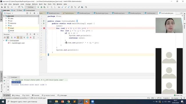 Урок 5. Часть 9. Оператор continue в языке Java и пример дебага программы смотреть онлайн