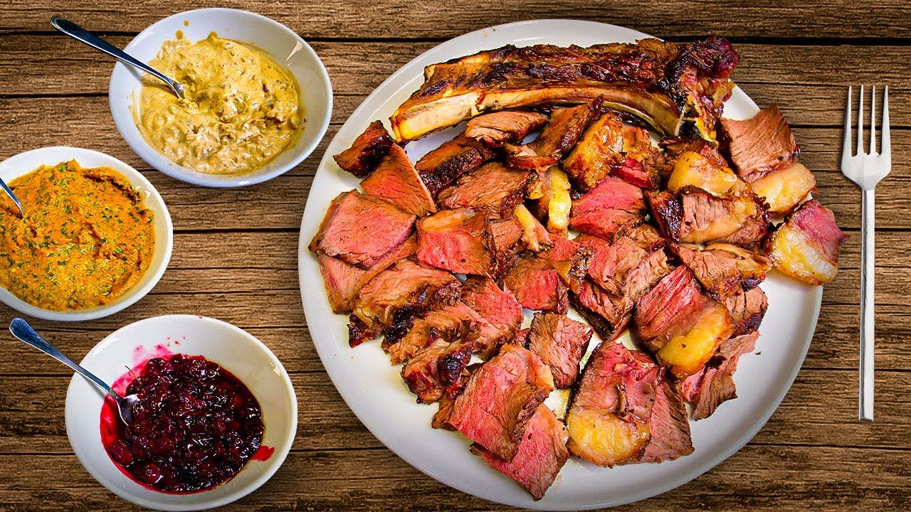 Стейк ковбой. Соусы для мяса-грибной, перечный и вишневый. Идеальное сочетание смотреть онлайн