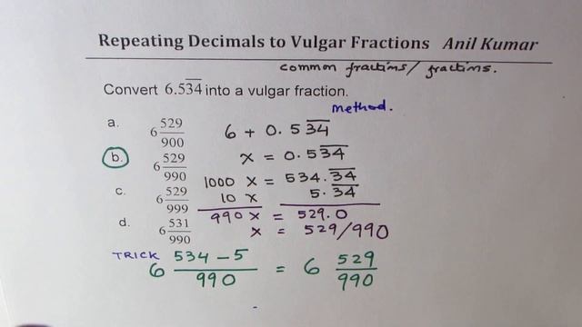 Convert Repeating Decimals to Vulgar Fractions in Seconds by Trick SSC SAT DSSSB смотреть онлайн