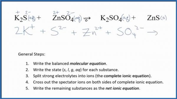 How to Write the Net Ionic Equation for K2S + ZnSO4 = K2SO4 + ZnS