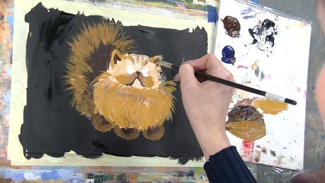 Гуашь рыжий кот Онлайн уроки АРТ ТАЙМ смотреть онлайн