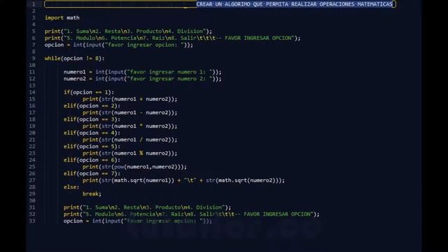 sentencia case -- python(operaciones matematicas) смотреть онлайн