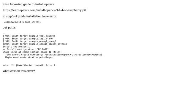 Raspberry Pi: CMake Error in installing opencv on rp4 смотреть онлайн
