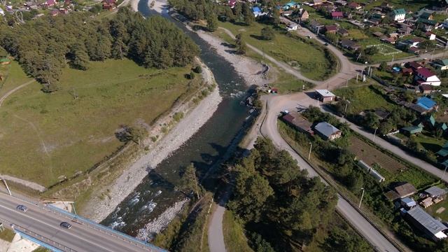 Алтай. Село Чемал, ГЭС, остров Патмос. вид с дрона. смотреть онлайн