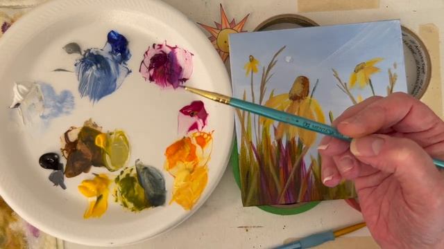 3 COLOR FLOWER PAINTING! How to Paint Black Eyed Susans! By: Annie Troe смотреть онлайн