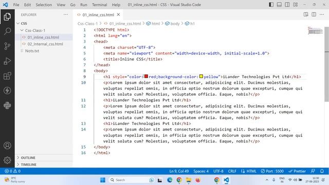 CSS | CLASS-1| Types of CSS| Inline | Internal | External |Color and Background-color Propertys|202 смотреть онлайн