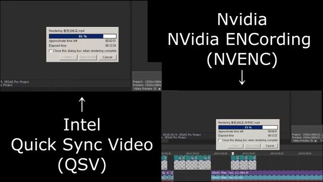 베가스 프로(Vegas Pro) 15 에서 인코딩 엔진에 따른 속도 비교. QSV vs NVENC 과연 누가 승자? смотреть онлайн