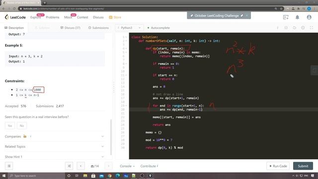 LeetCode 1621. Number of Sets of K Non-Overlapping Line Segments смотреть онлайн