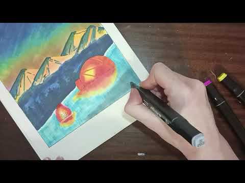 Рисуем зимний ночной лес маркерами