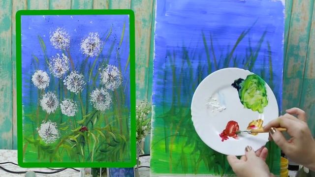 Как нарисовать одуванчики гуашью. Урок рисования. смотреть онлайн
