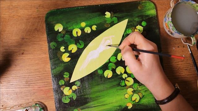 How to Draw a Boat and Water Lily Leaves | Relaxing acrylic painting смотреть онлайн