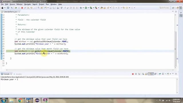 How to use getActualMinimum(int field) method of Java.util.calendar class? смотреть онлайн