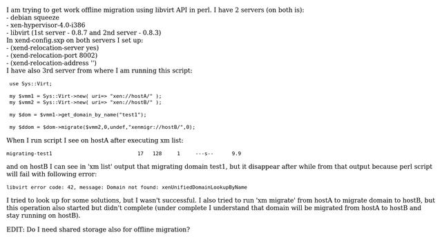 DevOps & SysAdmins: Migration of Xen domains using libvirt API and perl failing смотреть онлайн