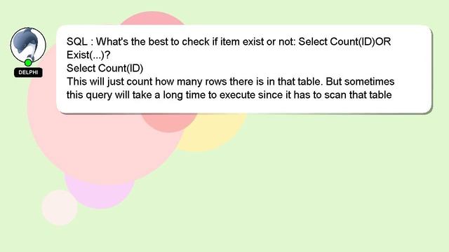 SQL : What's the best to check if item exist or not: Select Count(ID)OR Exist(...)? смотреть онлайн