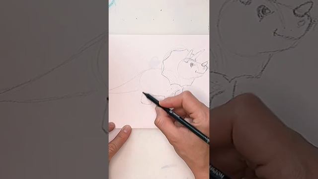 Как нарисовать динозавра. Рисуем трицератопса. Урок рисования. Drawing triceratops dinosaur. смотреть онлайн