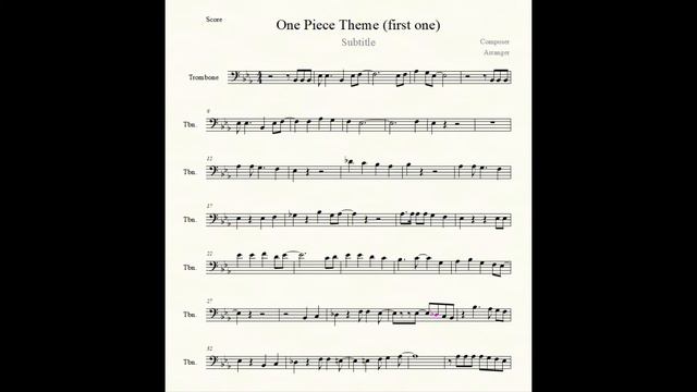 One Piece Theme Sheet Music (Trombone & more) смотреть онлайн
