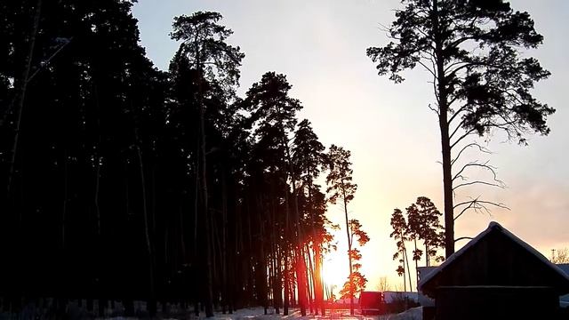 Добрый зимний вечер Закат в деревне Вид из леса смотреть онлайн