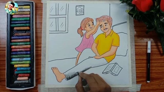 Happy Father's Day Drawing with oil pastel/ How to draw father's love with Daughter/Drawing Tutoria смотреть онлайн