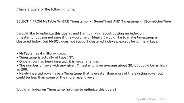 MySQL : Creating an index on a timestamp to optimize query смотреть онлайн