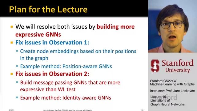 Stanford CS224W: ML with Graphs | 2021 | Lecture 16.1 - Limitations of Graph Neural Networks смотреть онлайн