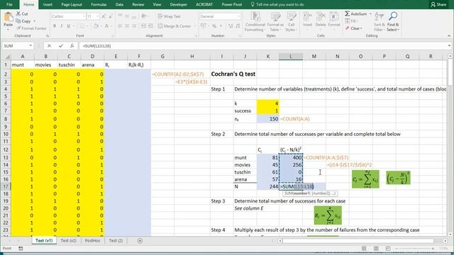 Excel - Cochran's Q test смотреть онлайн