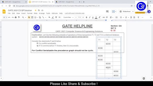 GATE 2021 CS SET2 Q32. Let S be the following schedule of operations of three [DBMS][SOLVED!] смотреть онлайн