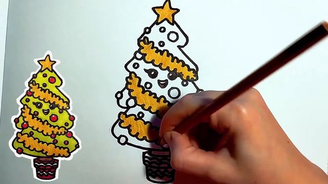 ? Coloring Kids ? Рисуем НОВОГОДНЮЮ ЕЛОЧКУ | How to draw a NEW YEAR TREE ? смотреть онлайн
