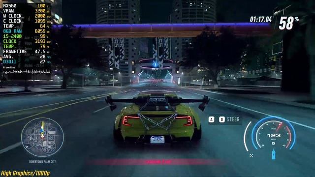Need For Speed : Heat | High Settings + i5-2400 + AMD Radeon RX560 4GB | 1080p | Benchmark смотреть онлайн