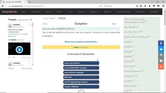 Can you catch OutOfMemoryError?
| javapedia.net смотреть онлайн